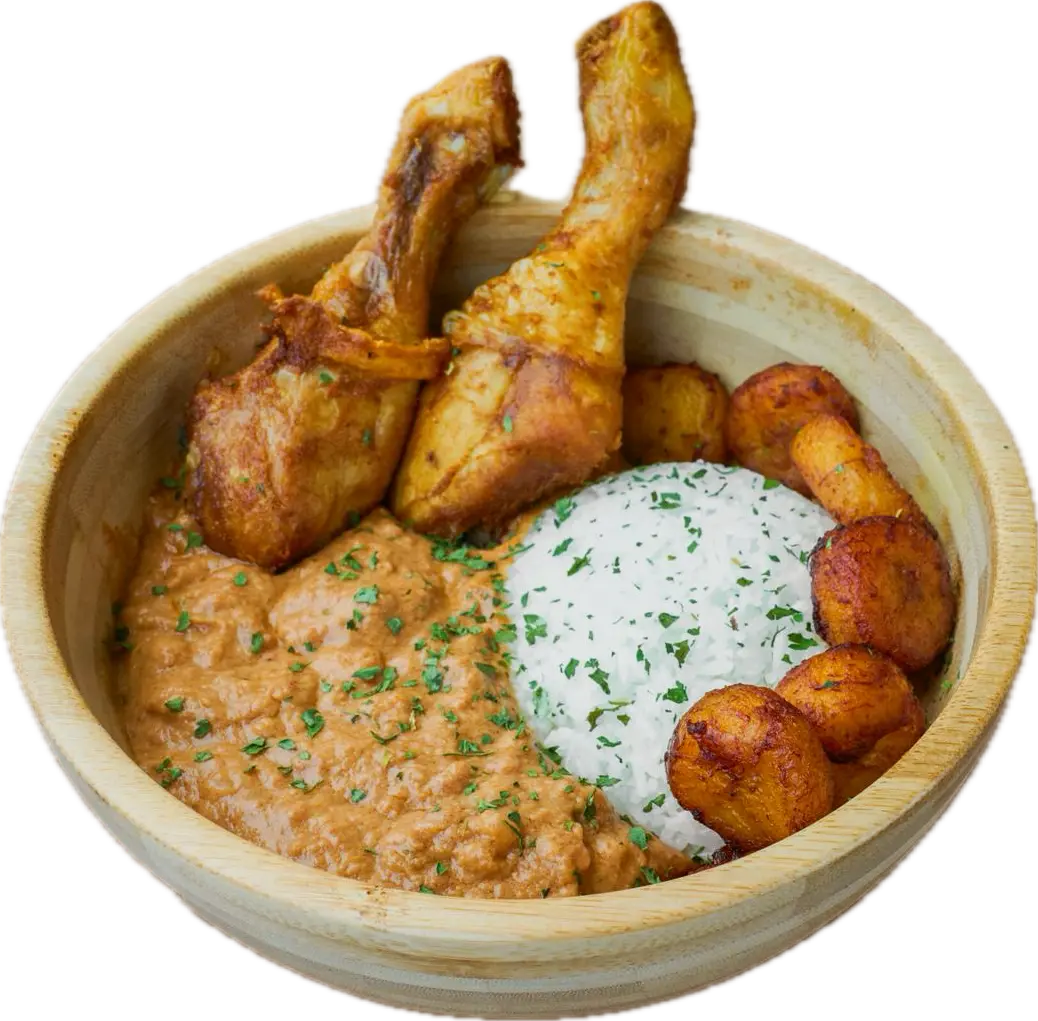 Bowl Mafé sauce arachide poulet riz plantain – Afro Bowl Bruxelles