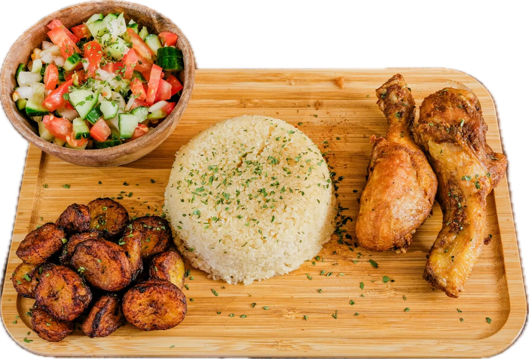 BOWL ATTIEKE POULET - semoule de manioc banane planrain - Afrobowl restaurant africain Bruxelles